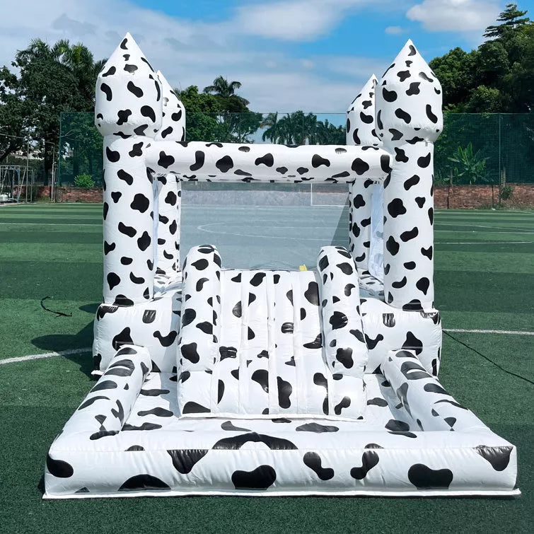 Cow-Themed Inflatable Bounce House with Slide and Ball Pit