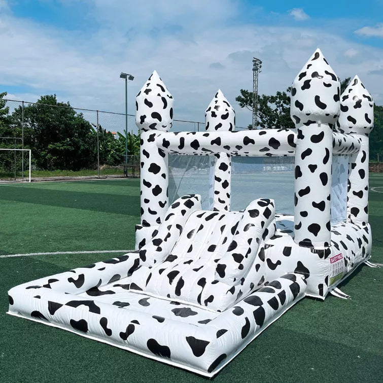 Cow-Themed Inflatable Bounce House with Slide and Ball Pit