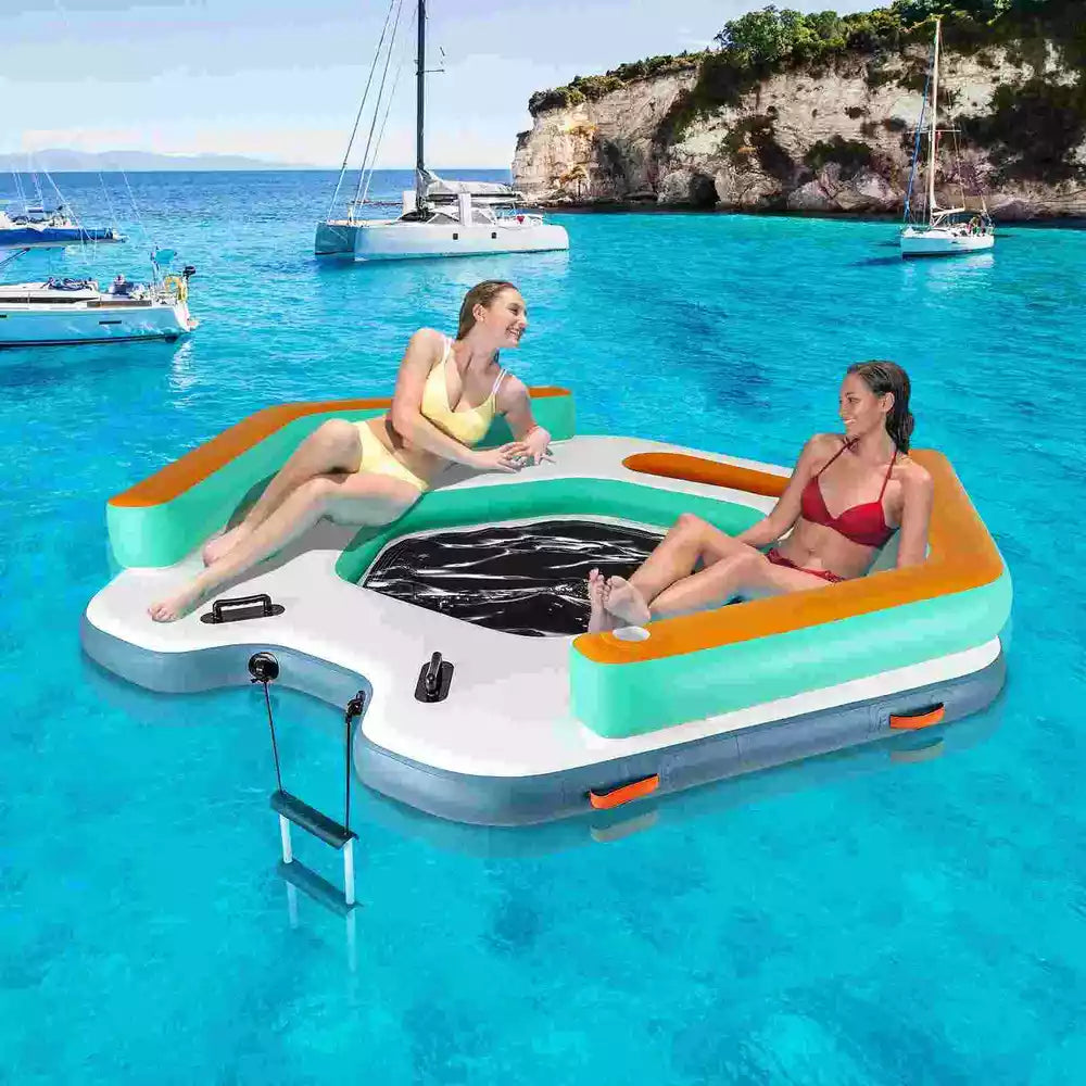 8.7FT Inflatable Floating Dock with Detachable Ladder & Mesh Swim Lounge