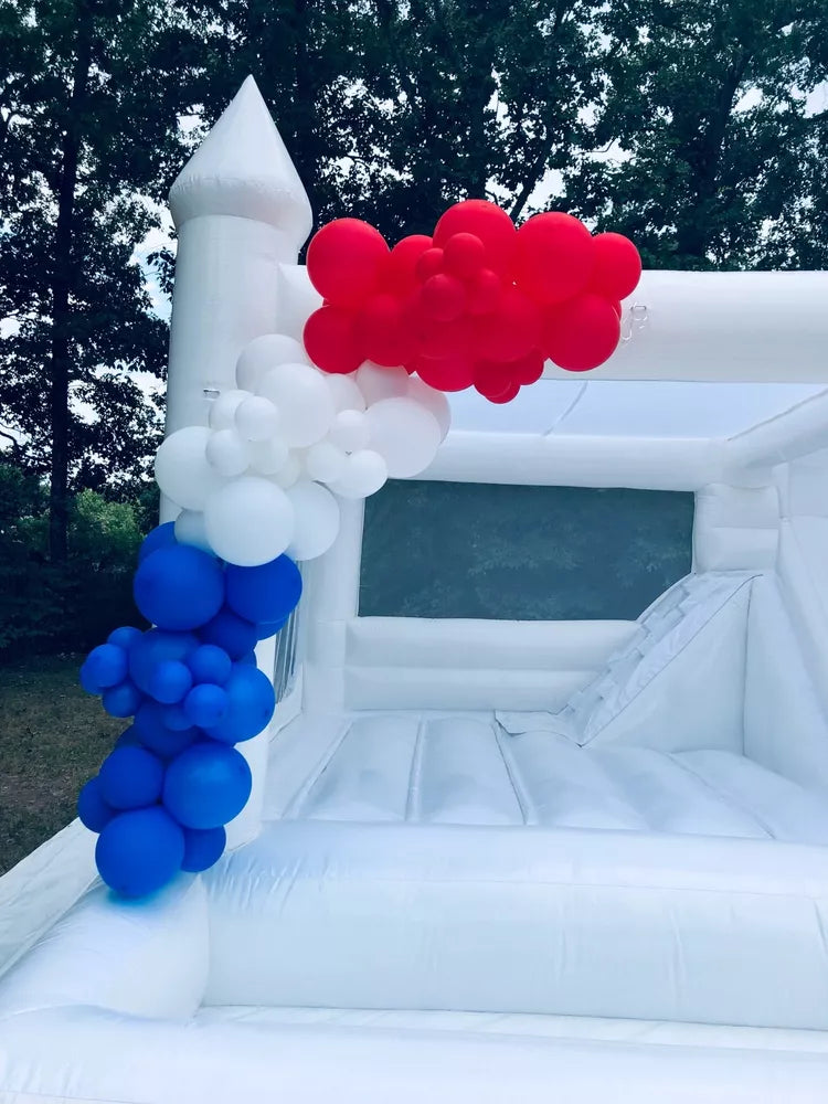 14.8FT White Bounce House with Slide and Ball Pit