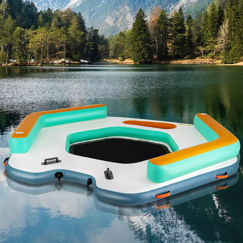 8.7FT Inflatable Floating Dock with Detachable Ladder & Mesh Swim Lounge