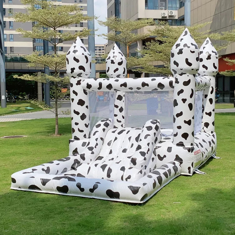 Cow-Themed Inflatable Bounce House with Slide and Ball Pit