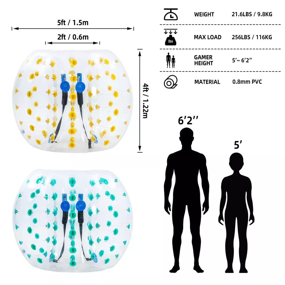 2PCS Inflatable Bumper Balls, 5Ft Bubble Soccer Zorb Ball