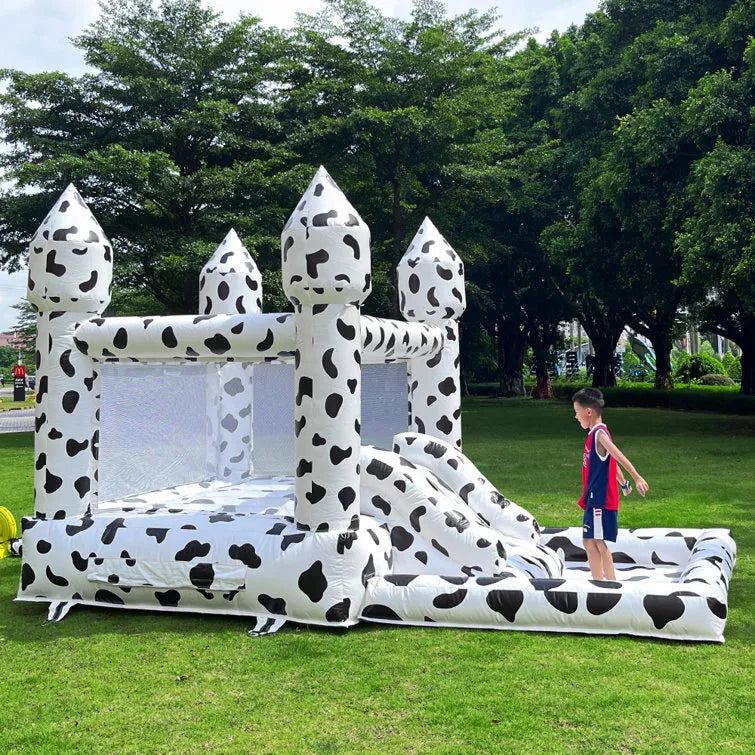 Cow-Themed Inflatable Bounce House with Slide and Ball Pit