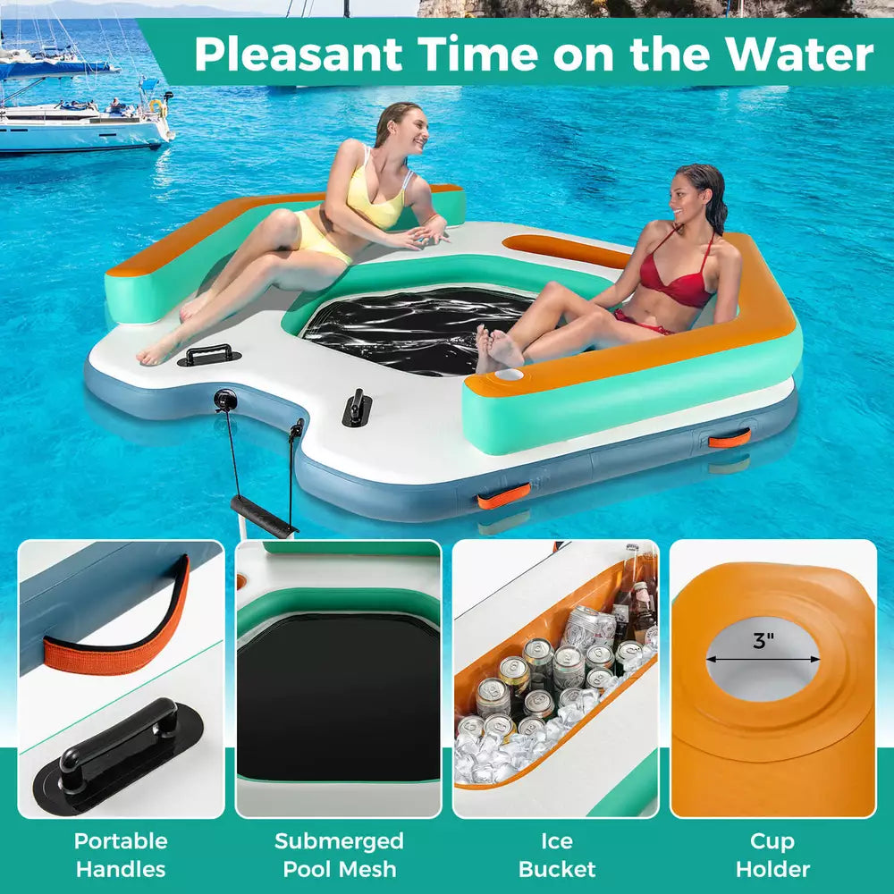 8.7FT Inflatable Floating Dock with Detachable Ladder & Mesh Swim Lounge