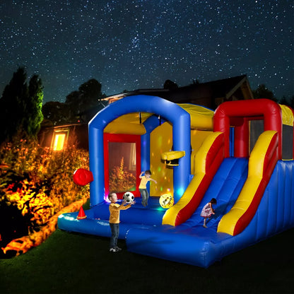 Inflatable Obstacle Course Bounce House with Lights for Kids