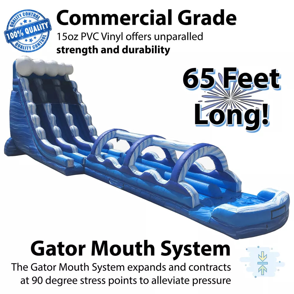 65FT Commercial Inflatable Dual Lane Water Slide with Slip and Splash Combo