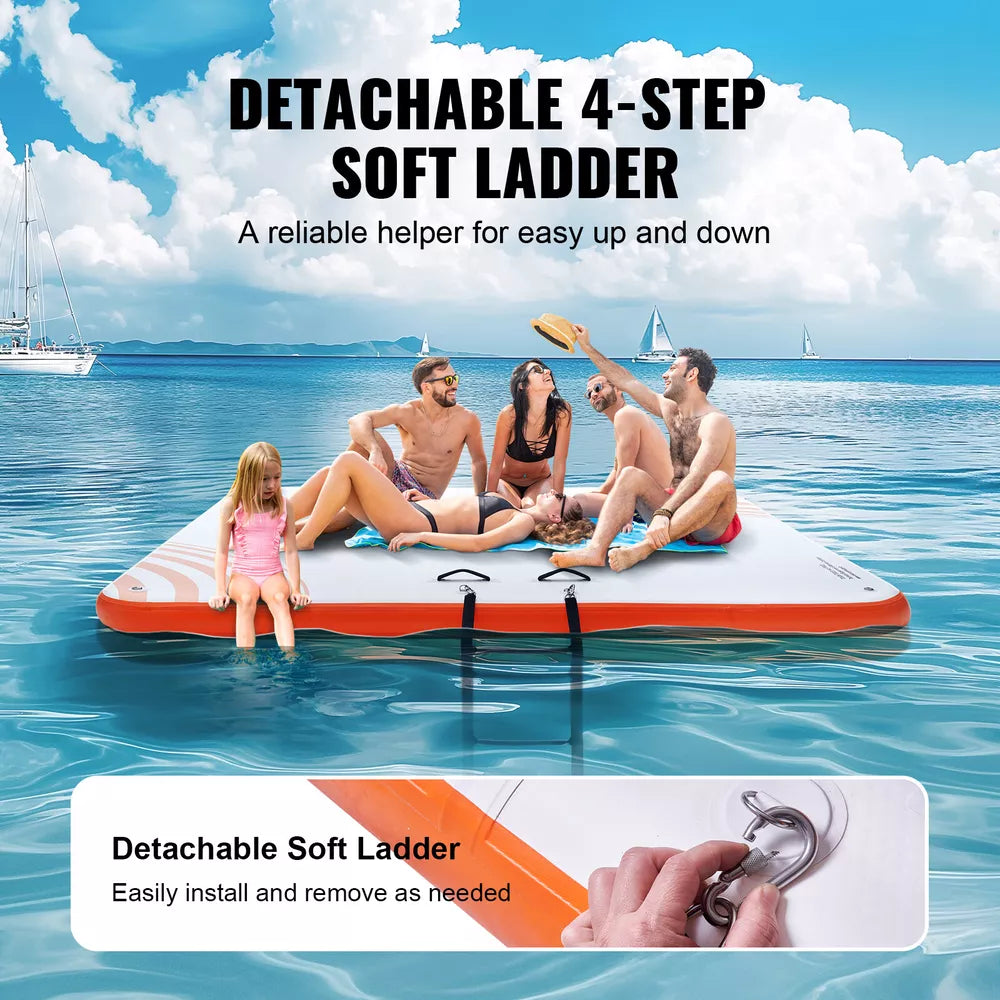 10x10 FT Inflatable Floating Dock Platform with Ladder