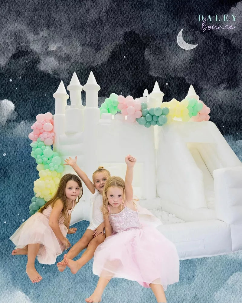 20FT Inflatable Bouncy White Castle with Slide and Ball Pit for Parties & Events