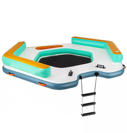 8.7FT Inflatable Floating Dock with Detachable Ladder & Mesh Swim Lounge