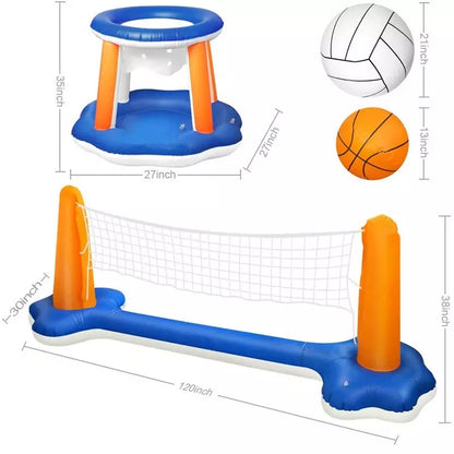 Inflatable Pool Float Sets Volleyball Net & Basketball Hoop Floating Pool Game