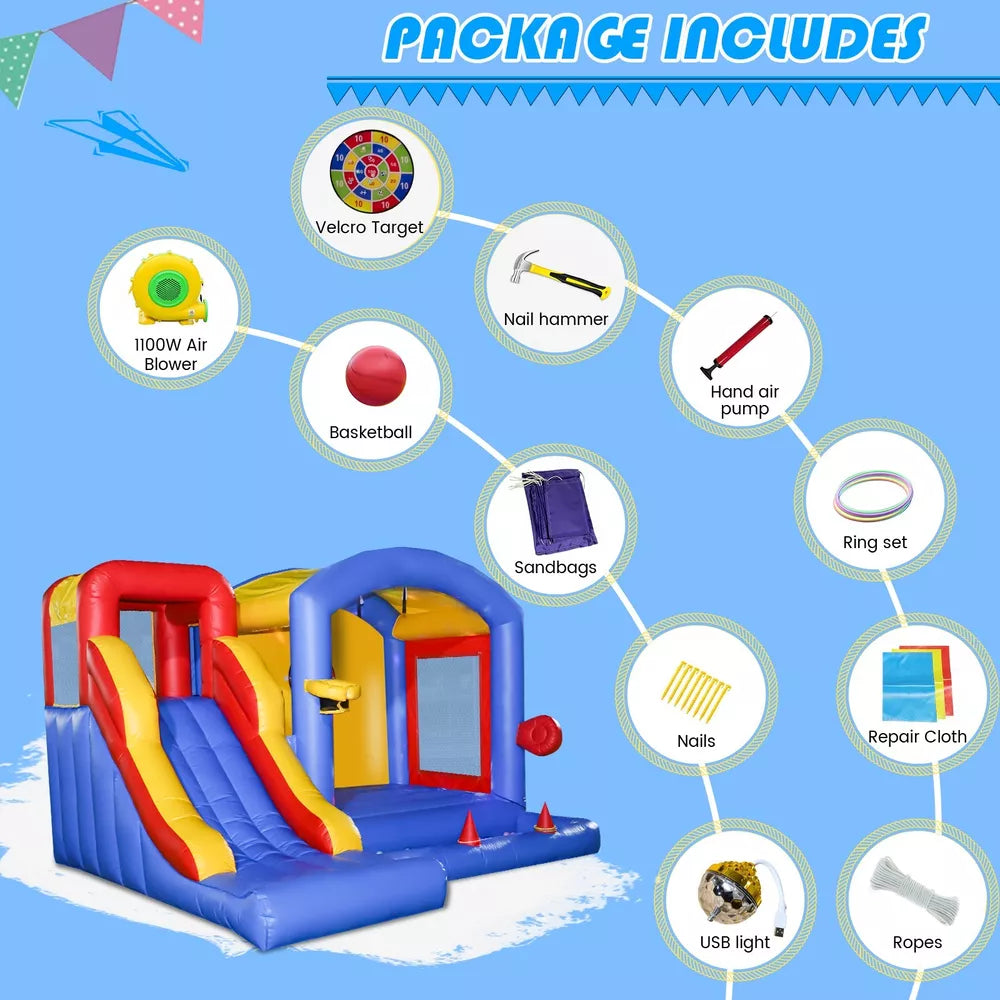 Inflatable Obstacle Course Bounce House with Lights for Kids