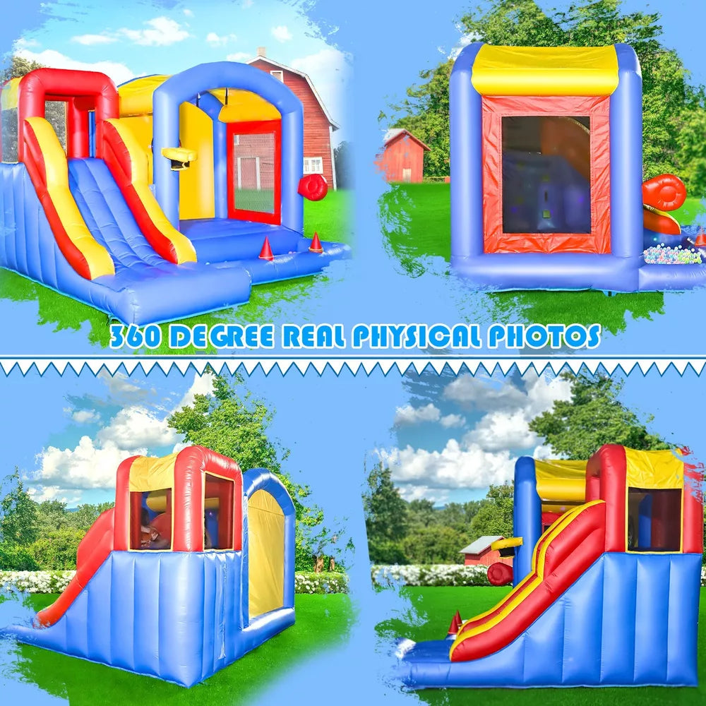 Inflatable Obstacle Course Bounce House with Lights for Kids