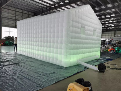 20FT White Inflatable Night Club With LED Strip Cube Tent For Event Party