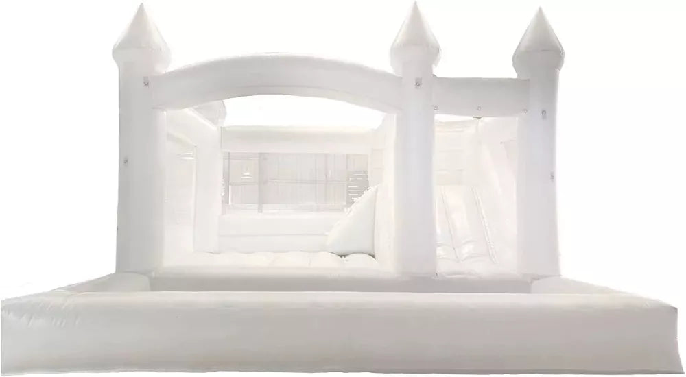 14.8FT White Bounce House with Slide and Ball Pit