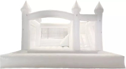 14.8FT White Bounce House with Slide and Ball Pit