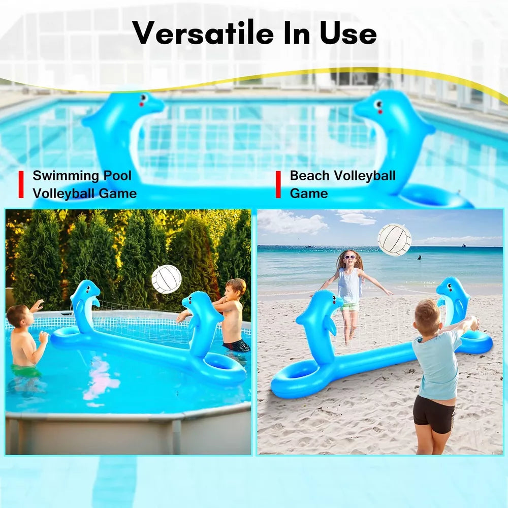 Inflatable Pool Volleyball Set with Net, 2 Volleyballs, and Weight Bags