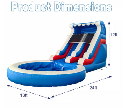 24x13ft Inflatable Water Slide with Pool and Blower