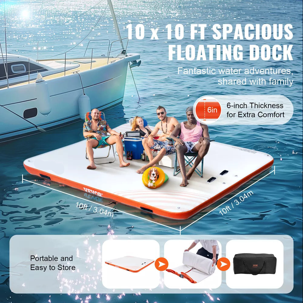 10x10 FT Inflatable Floating Dock Platform with Ladder