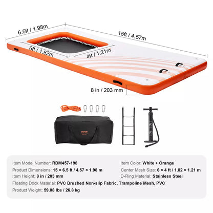 15x6.5 FT Inflatable Floating Dock with 4x6 FT Mesh Pool