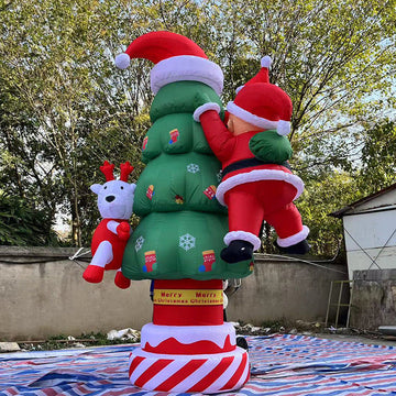 Decoración Inflable de Árbol de Navidad con Gorro de Papá Noel de Elfo