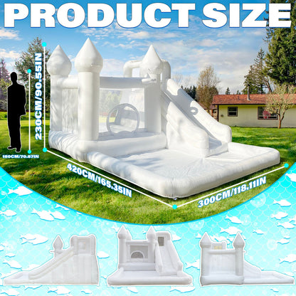 White Bounce House with Slide and Ball Pit