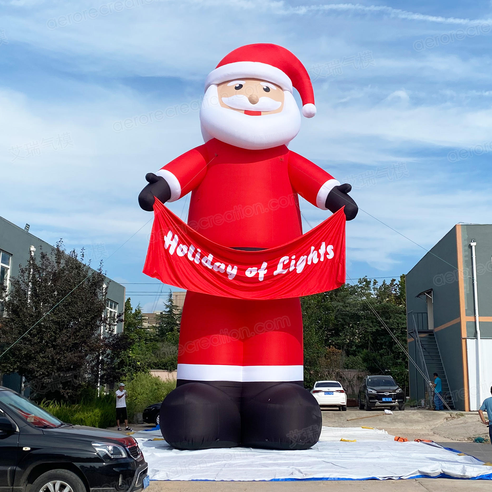 Waterproof Oxford Christmas Inflatable Santa With Banner Display